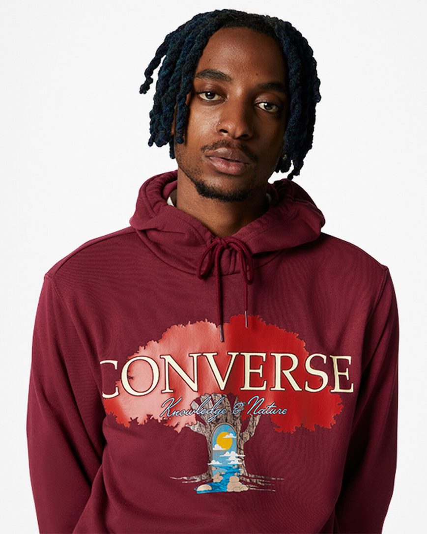 Men's Converse Tree of Life Pullover Hoodie Dark Red | AU 43C98B